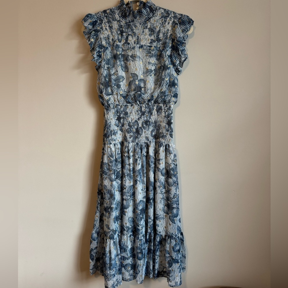 Aqua Blue Floral Midi Dress - Picture 2 of 10